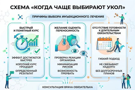 Инфографика с причинами выбора инъекционного лечения