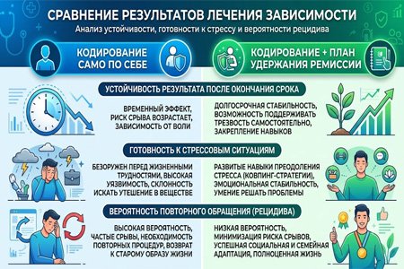 Инфографика со сравнением двух подходов к лечению зависимости